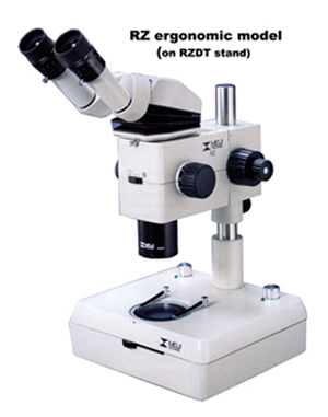 Meiji RZ Research zoom stereomicroscope offering modular design, ergonomic binocular head, ultra-wide field optics, coaxial illumination