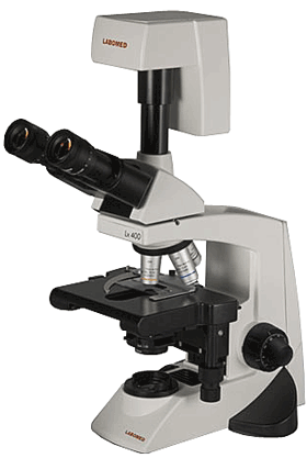 LABOMED Lx400 Digital Laboratory Microscope; ideal laboratory and clinical biological microscope. 1.3 or 3.15 megapixel integrated camera, analysis software package. Options include epi fluorescence microscopy, phase contrast microscope, polarizing microscope, and darkfield. Compare to Leica DM1000 and Olympus CX31 microscopes