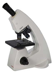 Labomed SIGMA Basic Student microscope  - robust construction with gear-less focus for durability. LED long life illumination. Suitable for field-trip use with 11 hr. battery life. Low cost veterinary field microscope.