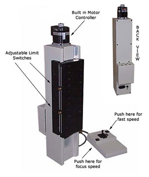 Microscope tower stand, Microscope stand upgrade, 10” vertical focus column, Ergolux replacement focus, microscope focus system, Z-column focus